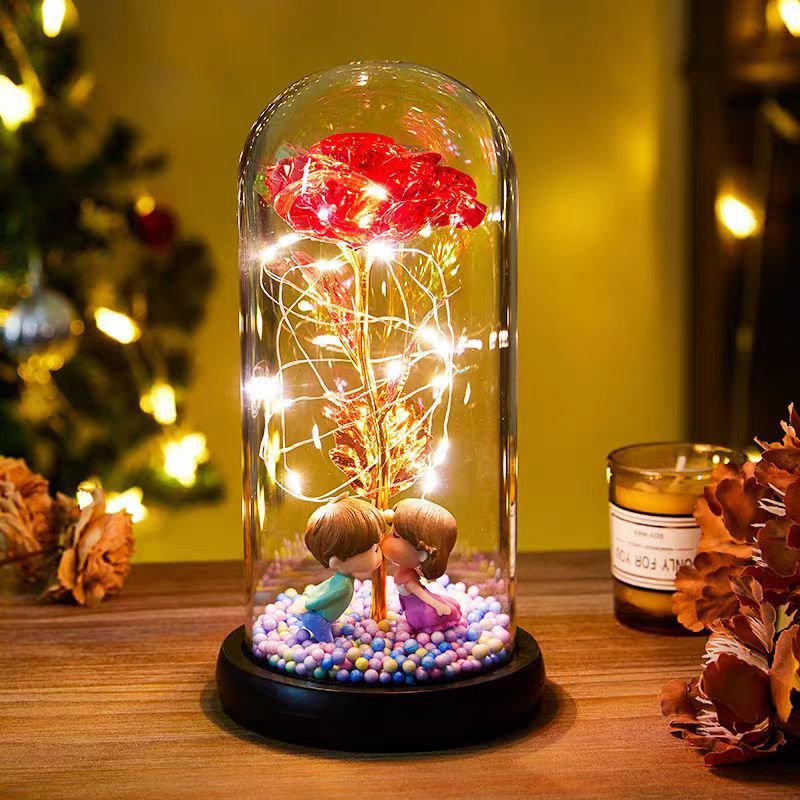 Eternal Rose LED Light Foil Flower In Glass Cover Night Lights Valentines Day Gifts Lamp Decor For For Home Bedroom Wedding Gift Valentine's Day Gifts